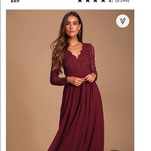 NWT Lulu’s Awaken My Love burgundy long sleeve lace maxi dress, size L